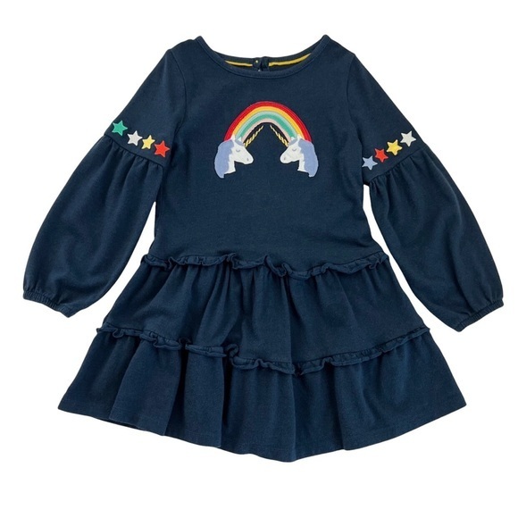 Mini Boden Bright Tiered Stormy Blue Unicorn Jersey Dress in Navy Size 5-6 Year - Picture 10 of 10